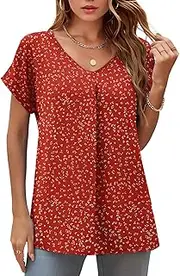 [Anelune] Womens Chifffon Blouses Elegant V Neck Rolled-up short sleeves Loose Shirts Summer Casual Ladies Tops