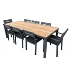 NEW Tuscany 8 Seater Rectangle Teak Top Aluminium Dining Table With Chairs Set