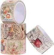 EXCEART 4 Rolls Vintage Scrapbook Paper Sticker Washi Tape Scrapbook Stamp Stickers Adhesive Tape for Retro Bullet Journals Photo Album DIY Tape Stickers