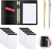 13 Pieces Mini Pocket Notepad Set,Included Leather Pocket Note pad Holder,10 Pack 3×5 Inch Small Notebook Refills,Writing Pads with 30 Lined Paper Per,2 Metal Ballpoint pens,Pocket Notebook with Pen(Black)