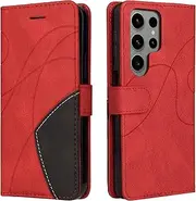 CXTcase Mobile Phone Case for Samsung Galaxy S23 Ultra, Flip PU Leather Case Samsung Galaxy S23 Ultra Cover, Fashionable Flip Case Samsung Galaxy S23 Ultra Mobile Phone Case Protective Cover Red