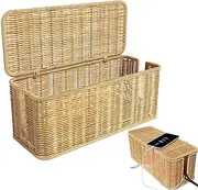 Rattan Cable Management Box, 31x12.5x13cm Cable M-anagement Bo-x, Extension Lead B-ox, Cable Organizer Rattan, Under Desk Cable Man-agement