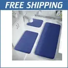 Ultra-Soft Navy Blue 3-Piece Bath Mat Set: Water Absorbent & Machine Washable