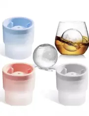 Sphere Ice Ball Mold Round Maker Whiskey Cube Mold Stackable Pack of 3 Silicone