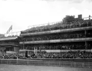Crowded grandstand at Royal Ascot Horse Racing Historic Old Photo
