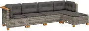 vidaXL Garden Sofa Set - Modular Rattan 5-Piece Lounge with Cushions - Grey Outdoor Patio Furniture