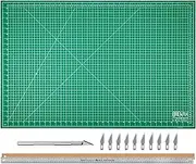 WA Portman Cutting Mat Craft Knife Precision Ruler Set - 24x36 Inch Self Healing Mat - Hobby Knife - 10 Replacement Blades Compatible with Most X acto Knives - 36 Inch Premium Steel Ruler