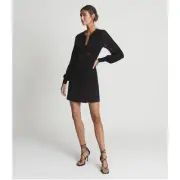 NWT REISS Sloane Semi Sheer Long Sleeve Knit Black Blouse I M