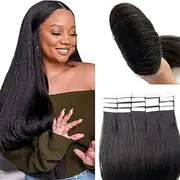 Yaki Tape in Hair Extensions, Natural Black Hair, Real Human Hair, Yaki Straight Tape ins for Black Women, Invisible 20 Pcs, 14Inch 50G Double Sided Tape Hair