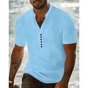 Men's Polo Shirts Golf Shirt Outdoor Daily Wear V Neck Short Sleeve Fashion Hawaiian Plain Buttons Summer Regular Fit Black White Navy Blue Sky Blue Khaki Polo