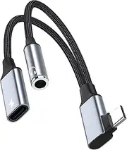 tunghey Right Angle USB C to 3.5mm Headphone and Charger Adapter,2 in 1 USB C to Aux Audio Jack with PD 60W Fast Charging Dongle Cable Cord,Compatible with S22/S21/S20/S20+ Ultra
