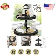 Elegant 2-Tier Wooden Serving Tray with Custom Handles for Farmhouse Decor