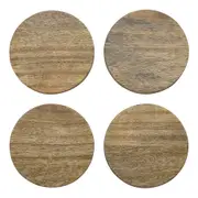 4pc Ecology Mango Wood Rustic Kitchenware Drift Coasters Server 10cm Round