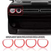 4pcs Red Front Headlight Light Trim Cover Decor Kit For Dodge Challenger 2015+ (for: Dodge)