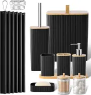 22PC Black Bathroom Set – Includes Shower Curtain, Trash Can & More