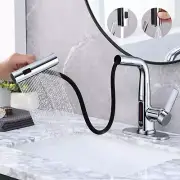 Waterfall Bathroom Faucet with Pull Out Spraye, Liftable Single Handle Faucet