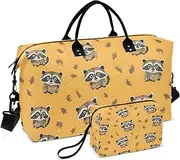 [YXYZRMY] Cute Raccoons Leaf Yellow Travel Duffel Bag Gym Bag Sports Tote Bag with Multiple Interior Pockets Shoulder Weekender Bag for Women Men with Toiletry Bag 20.5”x 7.9”x 13.8”, Multi-Colored, one
