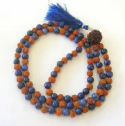 MEDITATION MALA BEADS RUDRAKSHA LAPIS STONE YOGA PRAYER JAPA MALA FREE SHIPPING