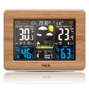 FanJu FJ3365 Weather Station Radio Wave Clock RF Weather Clock Calendar Bamboo