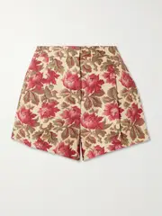 [Posse] Posse - Rosalie Floral-print Linen Shorts - Red - x small x small Red