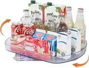 Fridge Lazy Susan Organizer 360° Rotating Lazy Susan Turntable Organizer Rectangular Condiment Organizer for Refrigerator Clear Storage Tray for Cabinet Pantry Kitchen Countertop 15.7" x 11"