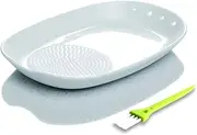 KITCHENDAO Spoon Rest Ginger Grater Herb Stripper 3 in 1, Ceramic Kitchen Gadgets for Grind Garlic, Ginger, Parmesan Cheese, Spoon Holder and Herb Stripping Tool