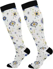 [AIXIWAWA] Socks-Evil Eye Pattern 1 Pair for Women Men, Knee High Long Socks for Athletic Casual Running, Blue