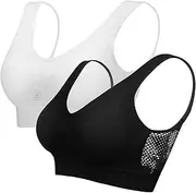 [SAFIGLE] Fitness Bra for Women Breathable Bra Wide Straps Removable Padding Moisture Wicking Fabric Yoga Activewear Size l