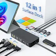 Microsoft Surface Dock - Triple Display (2 HDMI 4K + VGA), 12-in-1 Docking Station for Surface Pro & Laptop, Book - Black