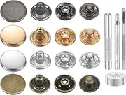 uxcell 24Set Leather Snaps Fasteners Kit 17mm Brass Press-Stud Cap Button Metal Snap Buttons with 4 Install Tools for Coats Bags Leathers Marine Boat Canvas, 4 Colors
