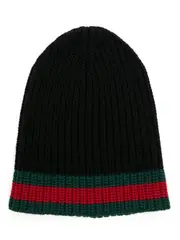 [Gucci] Web-stripe wool beanie M Black
