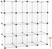 C&AHOME Cube Storage Organizer, 16-Cube Shelves 16-Cube, Transparent White
