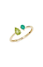 Bony Levy Teardrop Green Agate & Peridot 14K Gold Cuff Ring in 14K Yellow Gold at Nordstrom, Size 6.5
