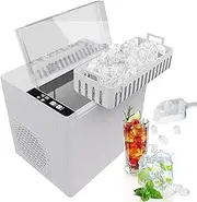 SONOLOR Ice Maker Countertop, Portable Ice Machine with Ice Scoop, Basket, 9 Cubes in 6 Mins, 26.5lbs/24H, 2 Sizes of Bullet Ice, One-Click Operation Ice Maker for Home/Party/Offices/Bars (White)