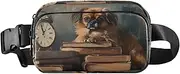 [XYMZR] Book Pekingese Clock Fanny Pack Hip Bag Belt Bag for Women Man Fashion Waist Pack Water-repellent Crossbody Bag for Halloween Costumes Running Hiking Jogging Travel Sport, Multi-colored, one