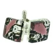 Murano Glass Cufflinks Purple Black Silver Millefiori Pair Square