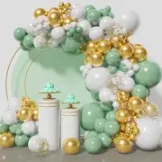 KAWKALSH Sage Green White Gold Balloon Garland Arch Kit, 146Pcs Latex Balloon...