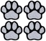 [Patchion] Set of Four - Paw White - Black VeIcro/Hook and Loop Backing - Embroidered Patch/Badge/Emblem