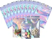 Foil Pouch Bags, 100 PCS Clear Resealable,Holographic Zip Lock Bags for Party Favor, Food Storage (7X 10cm)
