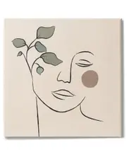 Stupell Industries Soft Female Face Line Drawing Abstract Plant Sun Stretched Canvas Wall Art by JJ Design House LLC