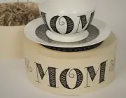 2014 Crate & Barrel Mom Mother’s Day Tea/Coffee Cup & Saucer by Jade Landry &Box