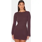 Chocolate Ribbed Knit Mini Dress, Chocolate