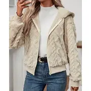 Women's Teddy Coat Hoodie Jacket Warm Comfortable Zipper Casual Plain Outdoor Vacation Holiday Going out Zipper Regular Hooded Regular Fit Long Sleeve Outerwea