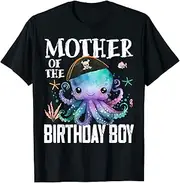 [X.Style] Mother of The Birthday Boy Themed Octopus Pirate Ocean ds1004 T-Shirt (S) Black