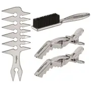 BaByliss PRO SILVER Trio Mix - Fade Brush, Styling Comb & 2-Pcs Hair Clips