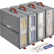4x Bed Sheet Organizer Storage Boxes with Big See-Through Windows 4 Pack (Gray)