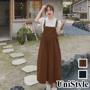 【UniStyle】韓系簡約減齡短袖襯衫吊帶裙兩件式套裝寬鬆舒適穿搭風 女 ZM093-2210(黑/咖啡)