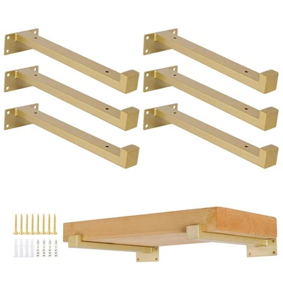 Heavy-Duty Gold Floating Shelf Brackets, Set of 6, 66 lb Capacity, Easy Install