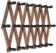 WGFKVAS Expandable Coat Rack, Accordion Wall Hangers, 19 Hooks Wooden Hat Rack W