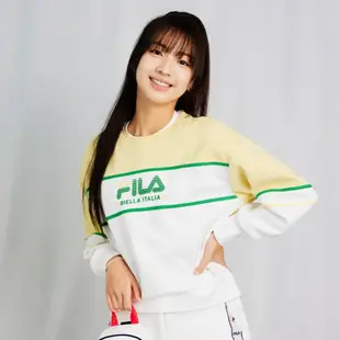 FILA #幻遊世界 女長袖撞色大學TEE-奶油黃/白 5TEY-1438-YE